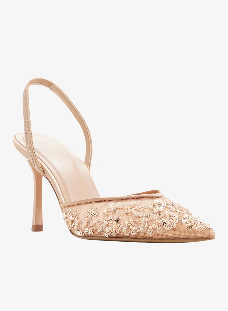 Aldo LIGHT BEIGE Embellished Pointed Toe Ankle Strap Pumps for Women | Best Price UAE